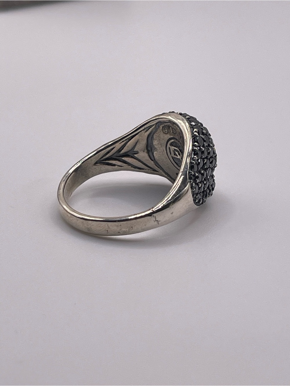 David Yurman Sterling Silver Skull Ring with Black Diamonds and Rubies - Picture 12 of 16